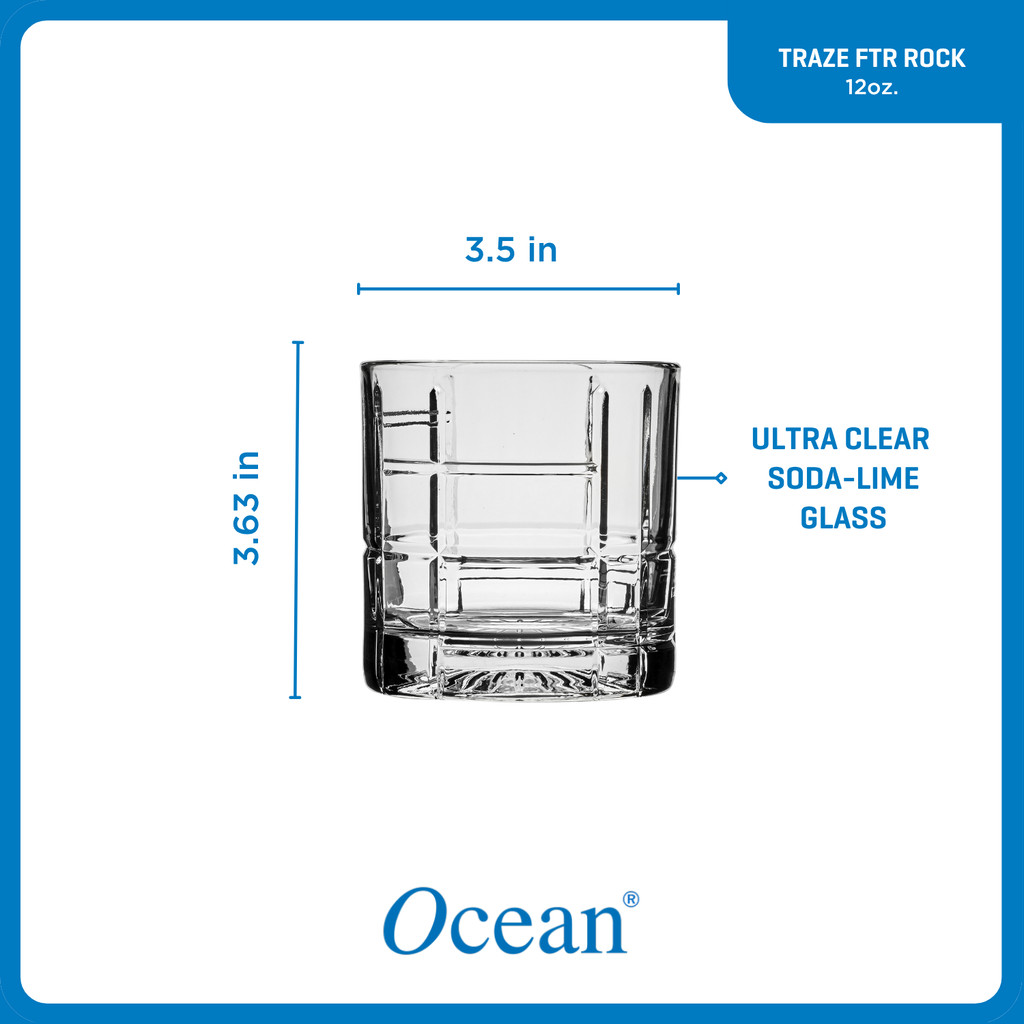 Ocean Glass Traze FTR Rocks Glasses (4-Pieces), 12-ounce, Dishwasher Safe
