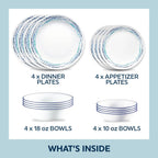 Corelle® Ocean Blues 16-piece Mugless Dinnerware Set, Service of 4